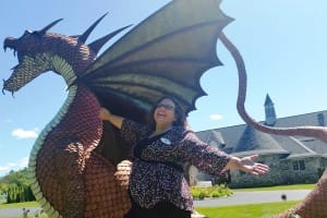 Tracy with Norm the Dragon