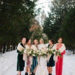 Winter Wedding Pops of Color Bridesmaids Castle Farms Events