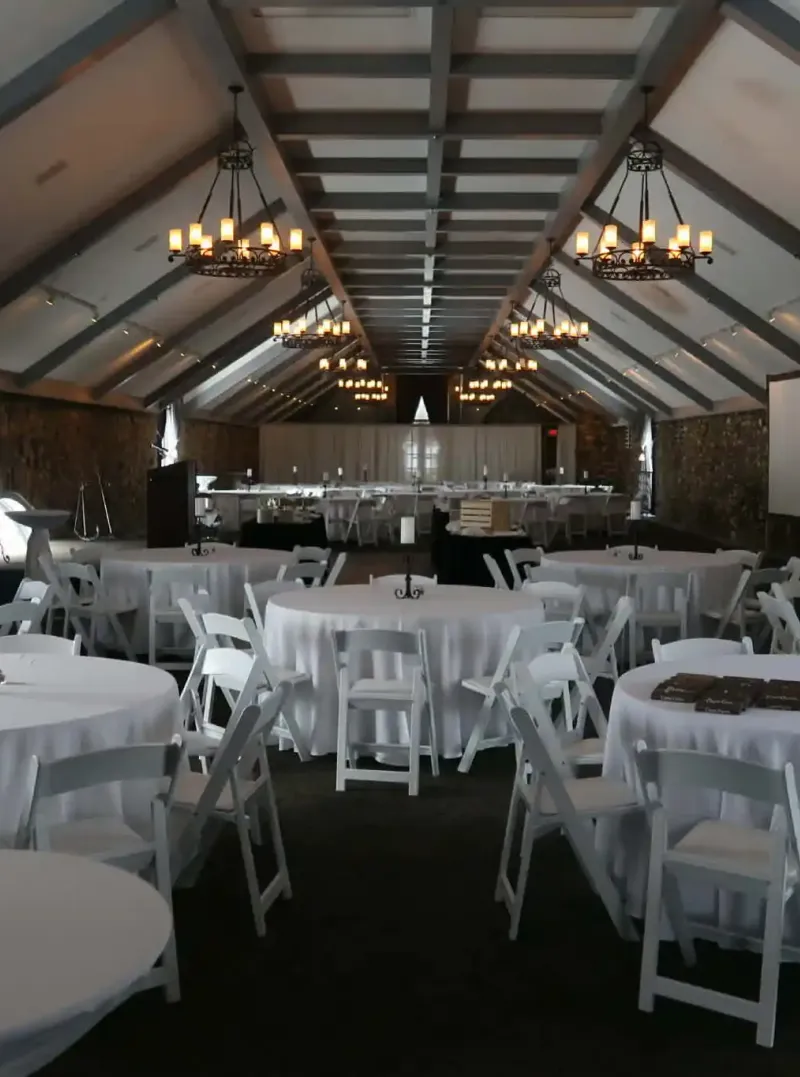 Event space with tables at Castle Farms