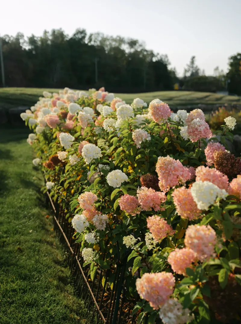 Pink flower bushes on a lawn at Castle Farms.