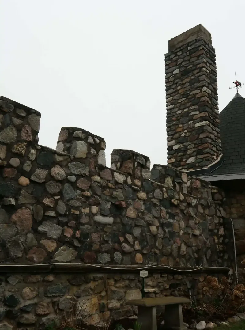 A stone wall and tower at Castle Farms.