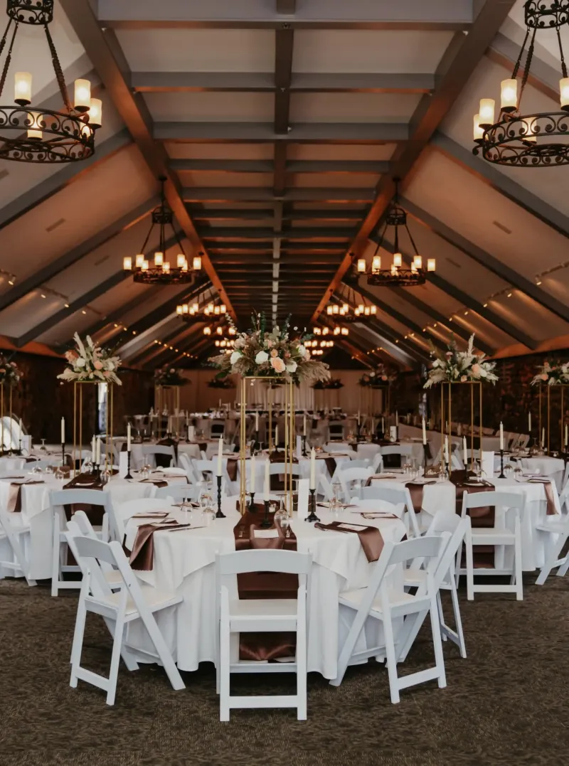 The King's Great Hall set up with tables and chairs at Castle Farms.